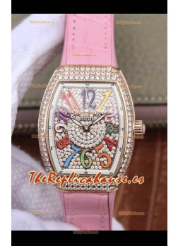 Franck Muller Vanguard Ladies Reloj Réplica Suizo a espejo 1:1 32MM Ancho Caja en Oro Rosado