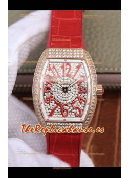 Franck Muller Vanguard Ladies Reloj Réplica Suizo a espejo 1:1 32MM Ancho Caja en Oro Rosado
