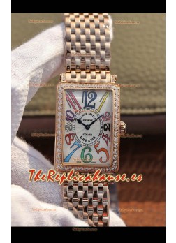 Franck Muller Long Island Reloj Suizo Oro Rosa con Movimiento de Cuarzo Suizo y Diamantes en Bisel