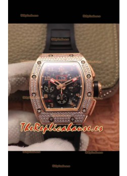 Richard Mille RM011 Felipe Massa Calidad a Espejo 1:1 Caja en Cerámica de una Sola Pieza Reloj en Oro Rosado con Diamantes