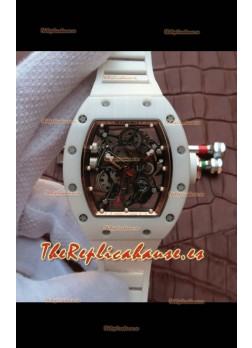Richard Mille RM055 Caja de Cerámica Calidad a Espejo 1:1 Dial en Oro Rosado y Correa Blanca