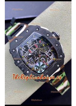 Richard Mille RM011 Felipe Massa Reloj en Calidad a Espejo 1:1 Caja de Carbono Forjado de una Sola Pieza con Correa tipo CAMO