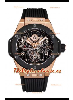 Hublot Big Bang Tourbillon Reloj Caja Oro Rosado Bisel Cerámica en 45MM Réplica Espejo 1:1