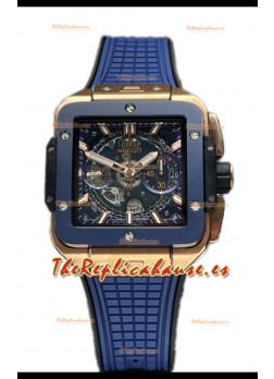 Hublot Square Bang Unico Cerámica Azul Reloj Oro Rosado Cronógrafo Réplica Espejo 1:1