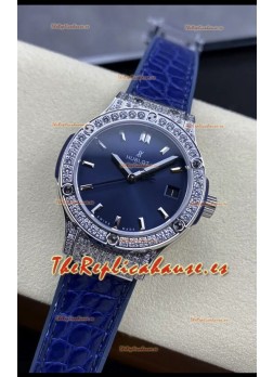 Hublot Classic Fusion Acero Inoxidable 33MM Dial Azul Reloj Movimiento Cuarzo Suizo Calidad Espejo 1:1