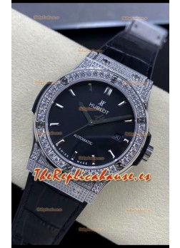 Hublot Classic Fusion Acero Inoxidable Dial Negro Diamantes Reloj Réplica Suizo Calidad Espejo 1:1