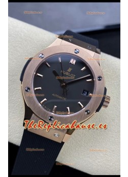 Hublot Classic Fusion Reloj Réplica Espejo 1:1 en Caja de Acero 904L Oro Rosado Dial Negro 38MM