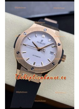 Hublot Classic Fusion Reloj Réplica Suizo a Espejo 1:1 en Oro Rosado Caja Acero 904L Dial Blanco 38MM
