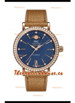 IWC Portofino IW6596 Automático Fase Lunar Reloj Caja Oro Rosado en Dial Azul 37MM