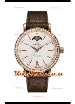 IWC Portofino IW6596 Automático Fase Lunar Reloj Caja Oro Rosado en Dial Blanco 37MM