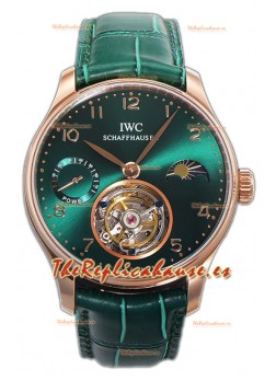 IWC Portugese Hand-Wound Genuine Tourbillon Dial Verde Caja Oro Rosado Reloj Réplica Suiza 