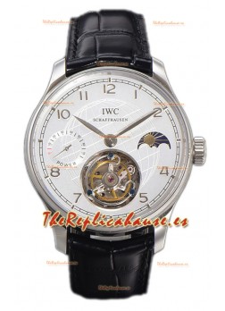 IWC Portugese Hand-Wound Genuino Tourbillon Dial Blanco Caja Acero Reloj Réplica Suiza 