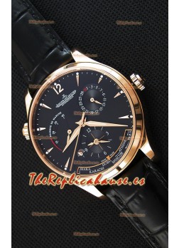Jaeger LeCoultre Master Geographic Indicador de Reserva de Energía Reloj Réplica Suizo Oro Rosado Dial Negro