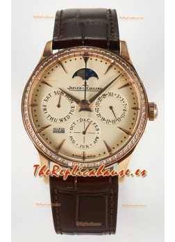 Jaeger LeCoultre Super Clone Master Ultra-Thin Calendario Perpetuo Dial Crema Reloj Bisel Diamantes