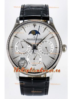 Jaeger LeCoultre Super Clone Master Ultra Thin Calendario Perpetuo Dial Blanco Diamonds Watch