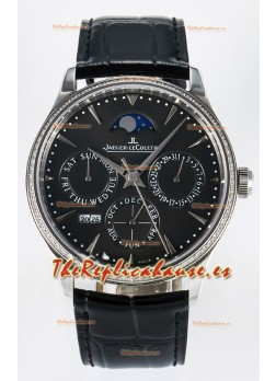 Jaeger LeCoultre Super Clone Master Ultra-Thin Calendario Perpetuo Dial Gris Reloj Diamantes