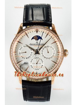 Jaeger LeCoultre Super Clone Master Ultra-Thin Calendario Perpetuo Dial Blanco Bisel Diamantes