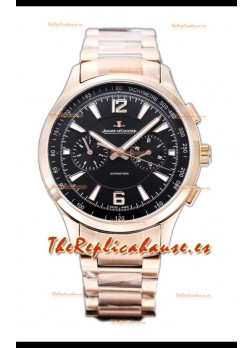 Jaeger LeCoultre Polaris Cronógrafo Dial Negro Caja Oro Rosado Reloj Réplica Suiza 