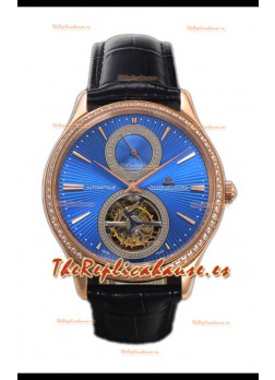 Jaeger LeCoultre Master Tourbillon Ultra-Fino Dial Azul Reloj Caja Oro Rosado