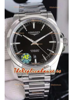 Largoines Conquest Automatic Dial Negro Reloj Automático en Caja Acero