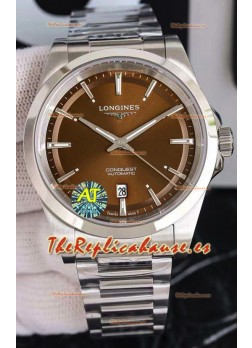 Largoines Conquest Automático Dial Marrón Reloj Automático Correa Acero