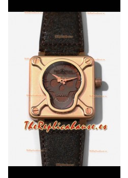 Bell & Ross BR03-92 Edición Calavera Caja de Bronce Calavera Gris sobre Capa Marrón Reloj Réplica Suizo