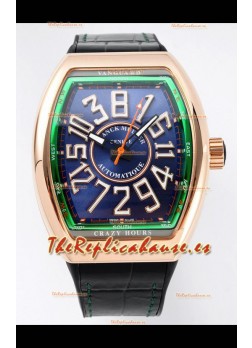 Franck Muller Vanguard Crazy Hours Caja chapada en Oro Rosado Dial Azul Reloj Réplica Suizo