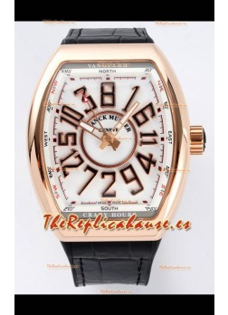 Franck Muller Vanguard Crazy Hours Caja chapada en Oro Rosado - Dial Blanco Reloj Réplica Suizo