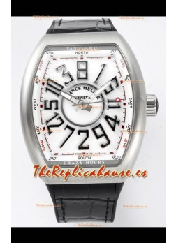 Franck Muller Vanguard Crazy Hours Caja Acero Inoxidable - Dial Blanco Reloj Réplica Suizo