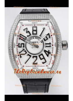 Franck Muller Vanguard Crazy Hours Caja Acero Inoxidable Diamantes - Dial Blanco Reloj Réplica Suizo
