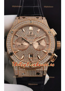 Hublot Classic Fusion Chronograph Oro Rosado Diamantes Dial y Caja Reloj Réplica a Espejo 1:1