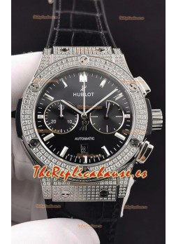 Hublot Classic Fusion Chronograph Caja Acero Diamantes Dial Negro Reloj Réplica a Espejo 1:1