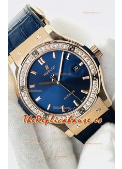 Hublot Classic Fusion Oro Rosado Dial Azul Acero Reloj Réplica Suizo Calidad Espejo 1:1