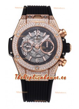 Hublot Big Bang Unico Caja Oro Rosado Diamantes Calidad a Espejo 1:1 Reloj Réplica Suizo