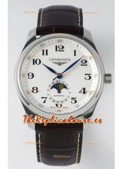 Longines Master Collection Automático Fase Lunar Dial Blanco Reloj Réplica Suizo Correa de Piel