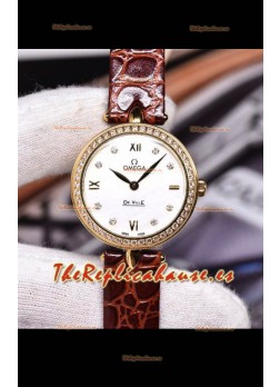 Omega De Ville Edición Prestige Dewdrop Reloj Cuarzo Suizo en Oro Rosado Correa Marrón