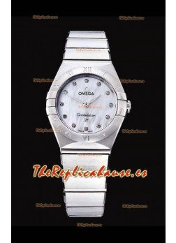 Omega Constellation Ladies Cuarzo Suizo Réplica a Espejo 1:1 - Caja de Acero Dial en Perla