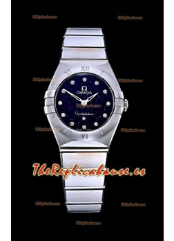 Omega Constellation Ladies Cuarzo Suizo Reloj Réplica a Espejo 1:1 - Caja Acero En Dial Negro Estrellado