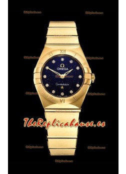 Omega Constellation Ladies Cuarzo Suizo Reloj Réplica a Espejo 1:1 - Caja Oro Amarillo Dial Negro Estrellado
