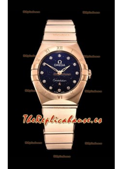 Omega Constellation Ladies Cuarzo Suizo Reloj Réplica a Espejo 1:1 - Caja Oro Rosado Dial Negro Estrellado