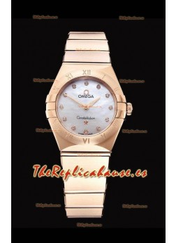 Omega Constellation Ladies Cuarzo Suizo Reloj Réplica a Espejo 1:1 - Caja Oro Rosado Dial Blanco Perla