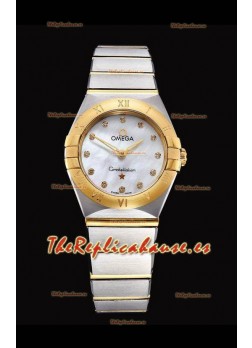 Omega Constellation Ladies Cuarzo Suizo Reloj Réplica a Espejo 1:1 - Caja en Dos Tonos Dial Blanco Perla