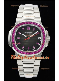 Patek Philippe Nautilus 5711 Dial Negro Reloj Réplica Suizo a Espejo 1:1 Acero 904L con Bisel de Rubíes