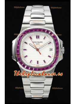 Patek Philippe Nautilus 5711 Dial Blanco Réplica a Espejo 1:1 Acero 904L con Bisel de Rubíes