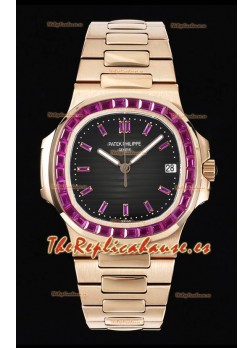 Patek Philippe Nautilus 5711 Dial Negro Réplica a Espejo 1:1 Acero 904L con Bisel de Rubíes