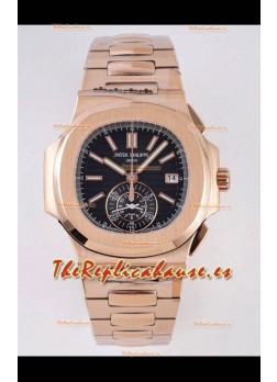 Patek Philippe Nautilus 5980/R Oro Rosado Caja Acero 904L Dial Negro - Réplica a Espejo 1:1