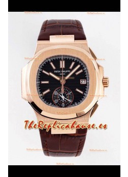 Patek Philippe Nautilus 5980/1R-001 Oro Rosado Acero 904L Dial Negro - Reloj Réplica a Espejo 1:1