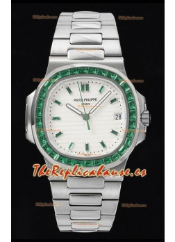 Patek Philippe Nautilus 5711 Dial Blanco Réplica a Espejo 1:1 Acero 904L con Bisel de Rubíes
