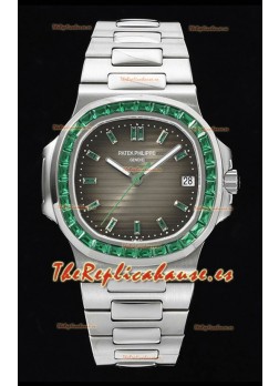 Patek Philippe Nautilus 5711 Dial Gris Reloj Réplica a Espejo 1:1 Acero 904L con Rubíes en el Bisel