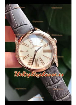 Omega De Ville Tresor Edition Reloj Cuarto Suizo 36MM Caja Oro Rosado Dial Blanco